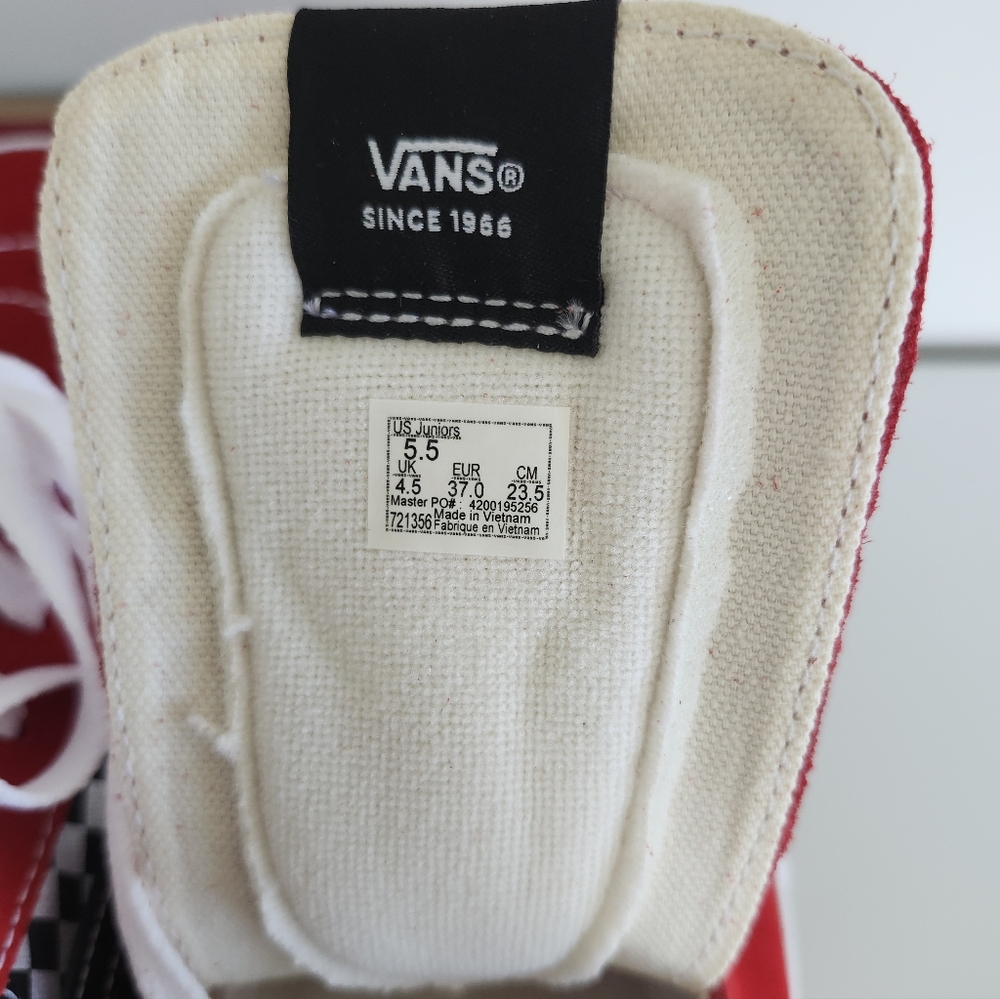 Vans SK8-HI Red Checkerboard Flame High Top Sneakers Youth Size 5.5 Women's 7 - Picture 10 of 13